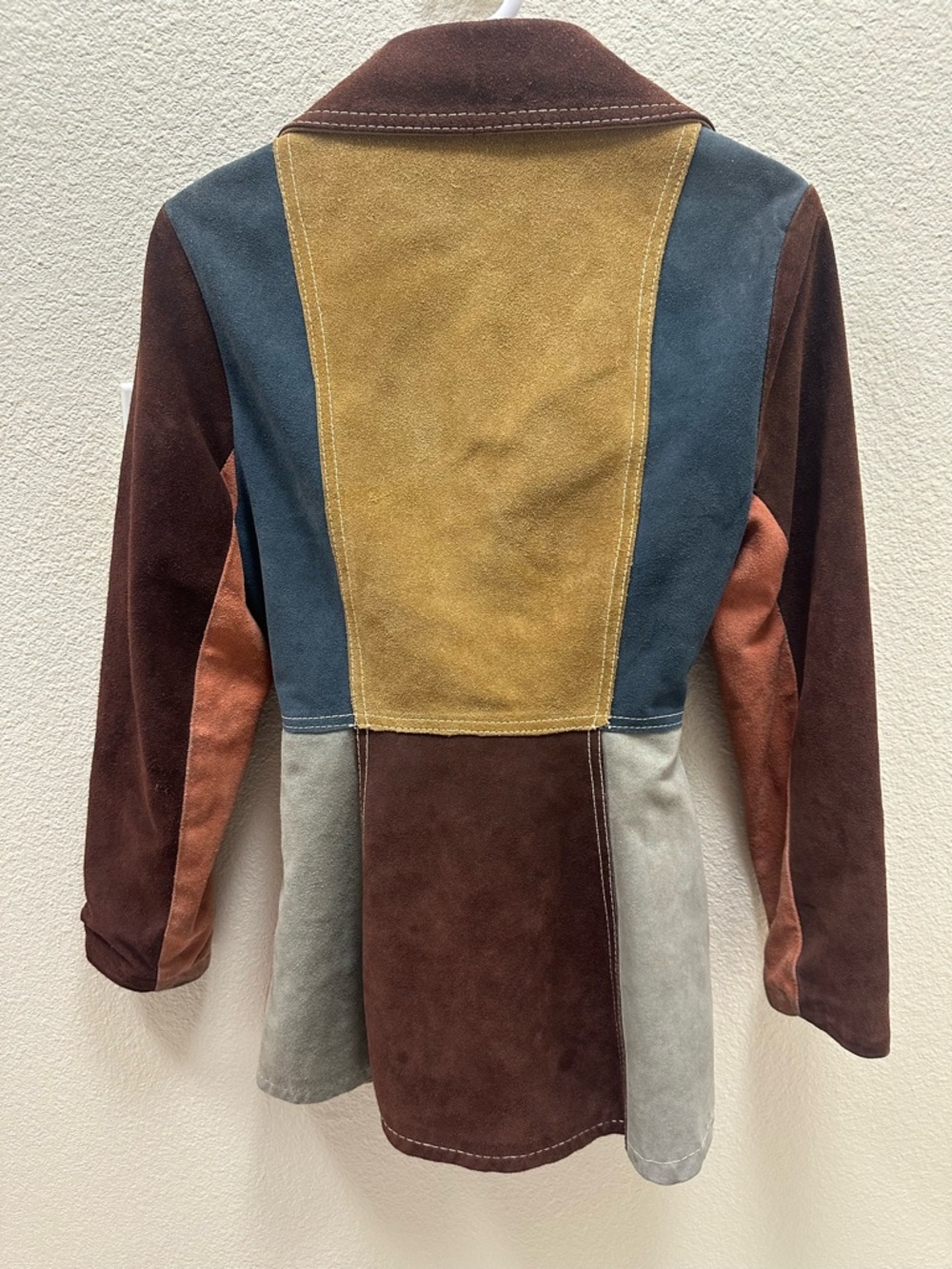 Suede Patchwork Belted Trench Coat - Multicolor - Picture 3 of 6